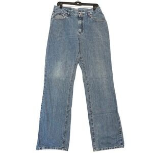 Lee Riders Womens‎ 14L Distressed Jeans Straight Leg Med Wash Faded Denim